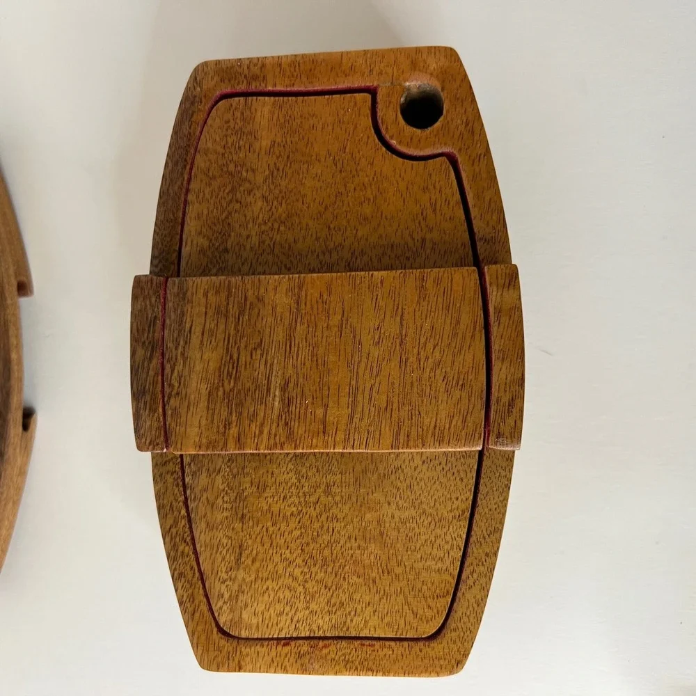 Ace Gifts Intasia Teak Wood‎ Shark Puzzle Box 6 x 3.5 Missing Flower Closure